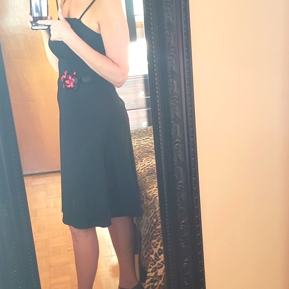 SALE! Cocktail Dress, Black, Spaghetti Strap, Stretch, A-line, Rosette, 6 - Picture 4 of 15